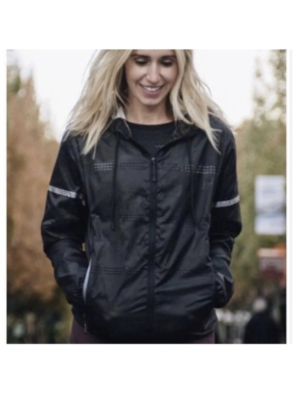 Zyia Active Track Jacket Large Zip Front Hooded Perforated Black Camo Reflective